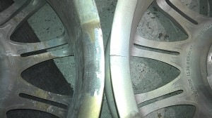 Cracked alloy wheel before and after repair by We Fix Alloys
